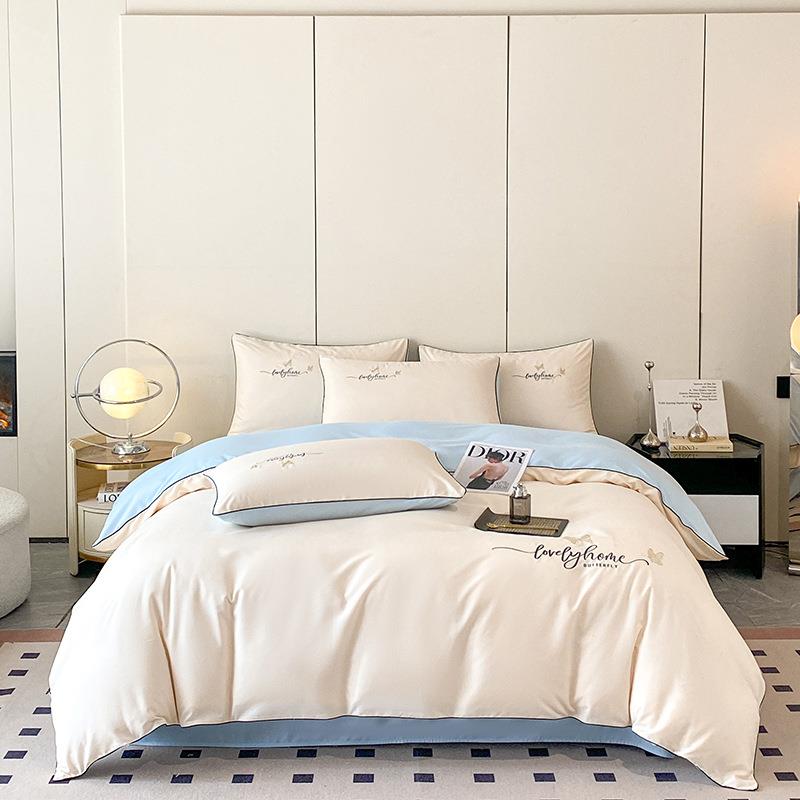 四轻床奢裸刺绣简约水洗棉件套亲肤睡级zzv1143床单被套宿舍三件