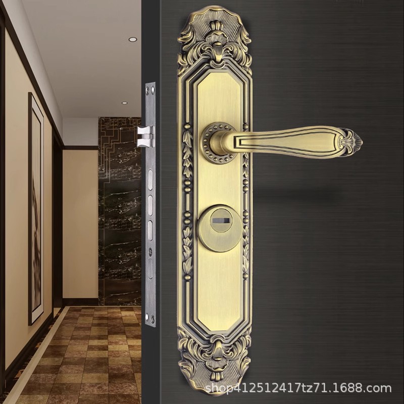 欧式防盗门把手别墅入户家用木门锁双开子母大门锁进户门上提反锁
