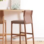 985意式 吧台椅实木高脚台凳马鞍吧凳家椅软皮包靠背椅实木岛台餐