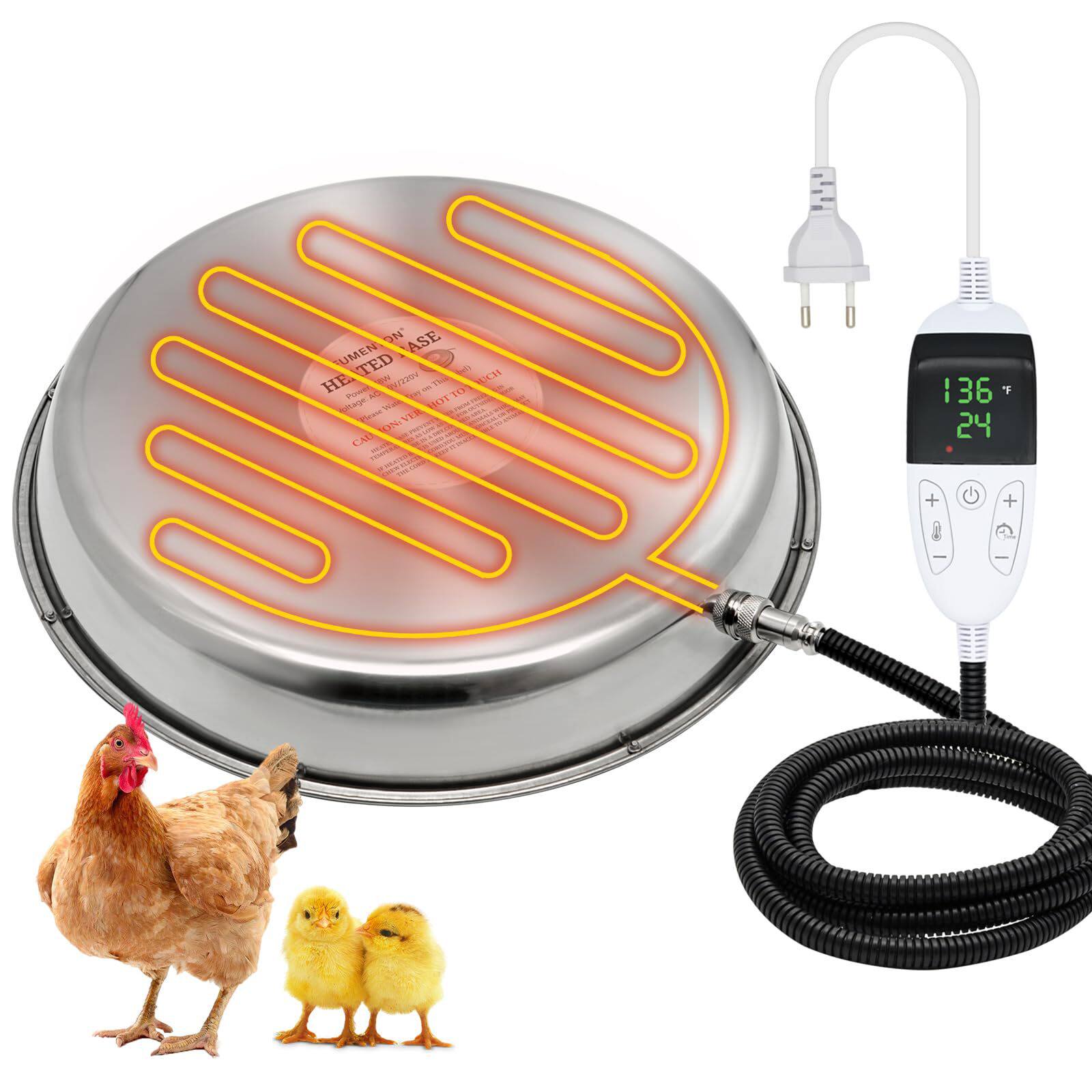 鸡用饮水器加热器不锈钢材质数字显示屏温度控制家禽饮水器加热板