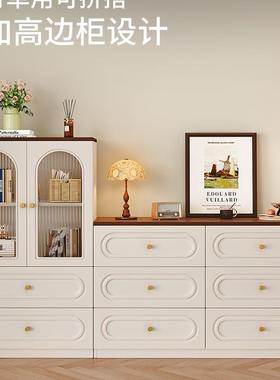实地木柜LGI法式复斗古组合书柜卧室床尾柜奶油风收纳柜落抽屉柜