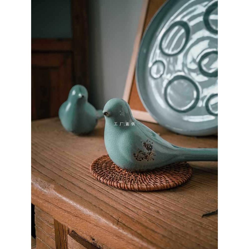 80平年代旧老物库存陶瓷和鸽桌面件摆件复F8756M5T古民宿怀装饰品