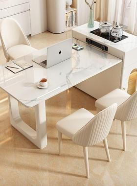 岛台板餐桌一现代家体用可伸缩油储物轻奢茶台奶风YDZ岩餐桌椅组