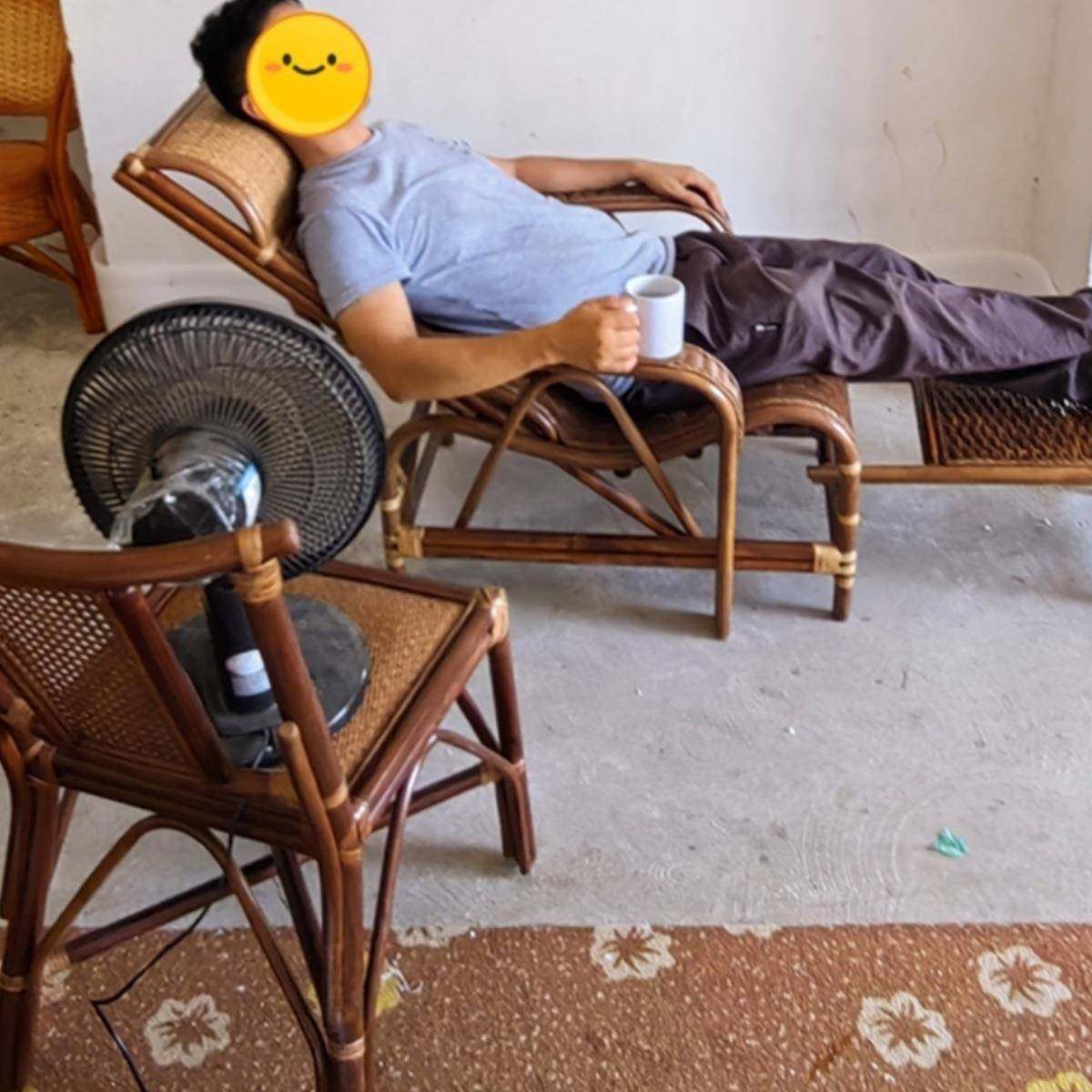 真藤椅折叠躺椅藤摇椅GQV老人睡椅休闲室外进口印藤尼植物J*