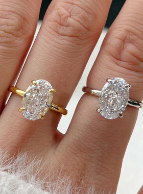 霖琅珠宝S925纯银锆石戒指女8*12椭圆形冰花雷迪恩切高碳钻结婚戒