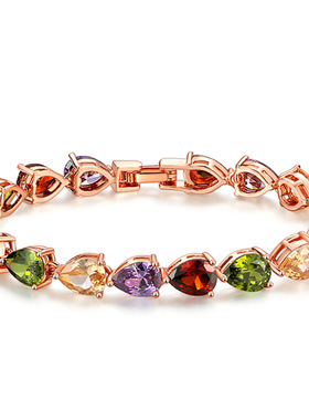 源头工厂不易掉色彩色水晶手链锆石手链铜手链网红首饰饰品