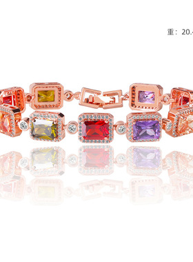 欧美款新款时尚潮人跨境 配饰缤纷七彩铜锆石手女士创意款手环