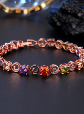 欧美风格女士电镀镶锆石手链新款彩色时尚潮人手饰创意款厂家手镯