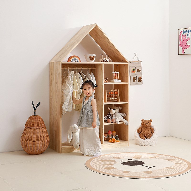 儿童衣柜卧室家用女孩实木宝宝衣柜置物柜收纳架二合一简易储物柜