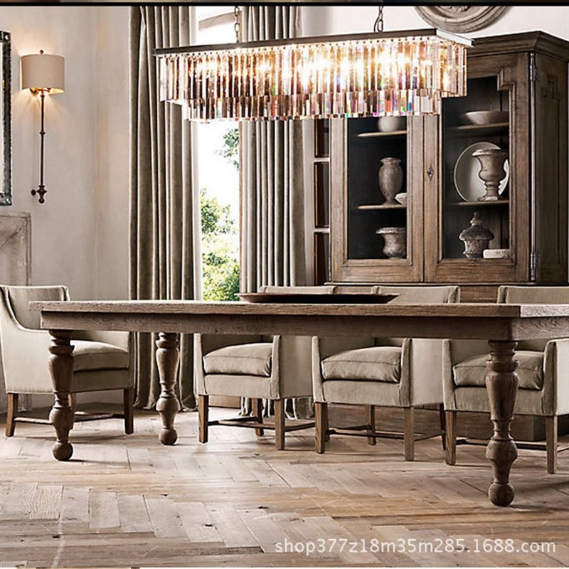 现代简约长方形餐厅客厅水晶吊灯美式RH创意吧台酒店复古水晶吊灯