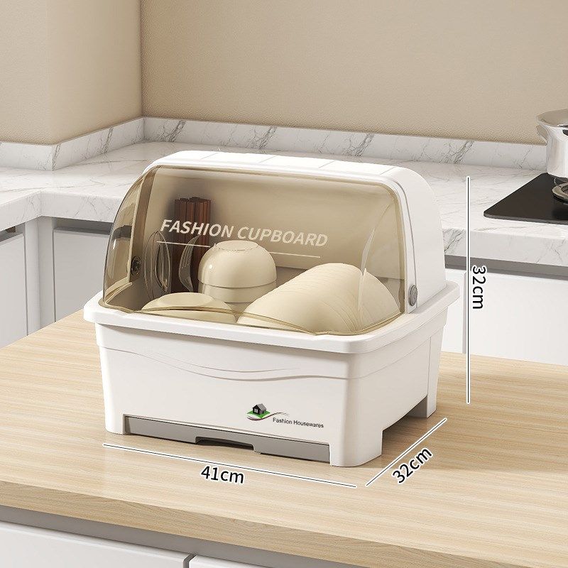 大容量塑料沥水碗柜多功能带盖防尘收纳碗架家用厨房碗筷收纳盒