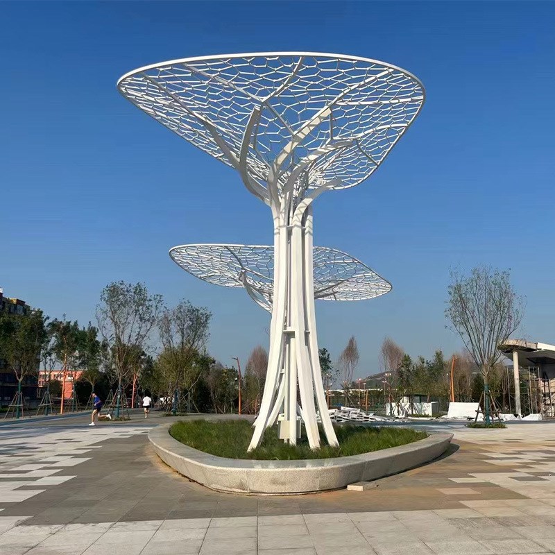 大型不锈钢景观廊架雕塑户外发光抽象树摆件金属不锈钢广场雕塑