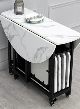 7W折叠圆桌饭餐桌家用仿大理石移动58725圆形桌小大户合型面桌椅