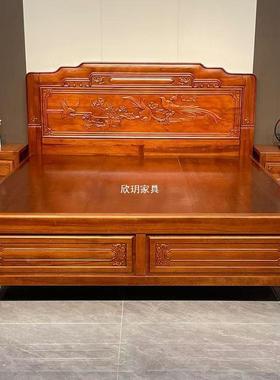 20215新款床实木金花梨木格木.5m明全清65019古典1.8m床榫卯结构