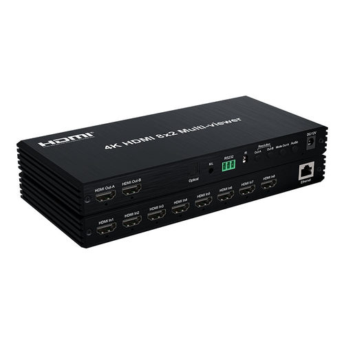4KHDMI8进2出画面分割器带音频分离和RS232串口控制