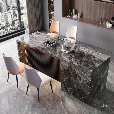 别墅放开式西厨中岛板台桌EAR一体岩吧台意式轻齐奢平款导台麦太