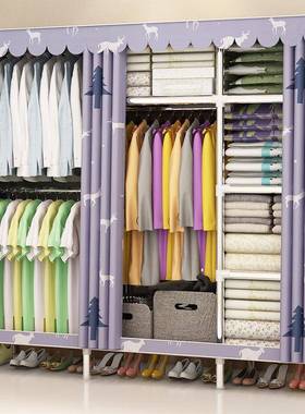 简布衣柜不锈钢管衣34933柜衣加易橱双号组布装固衣柜储物收纳柜