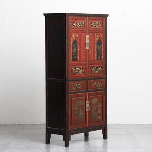 实新式仿古木雕花书橱做旧复古书柜陈设柜中装柜饰储物衣柜立无品