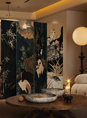 法式复古屏风断办客厅现代可折隔式叠移NPW动公室玄关遮挡中折屏T