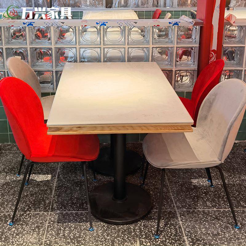 新中式板中餐桌岩现桌无品牌/代轻奢商方圆桌卡座组合用主题店餐