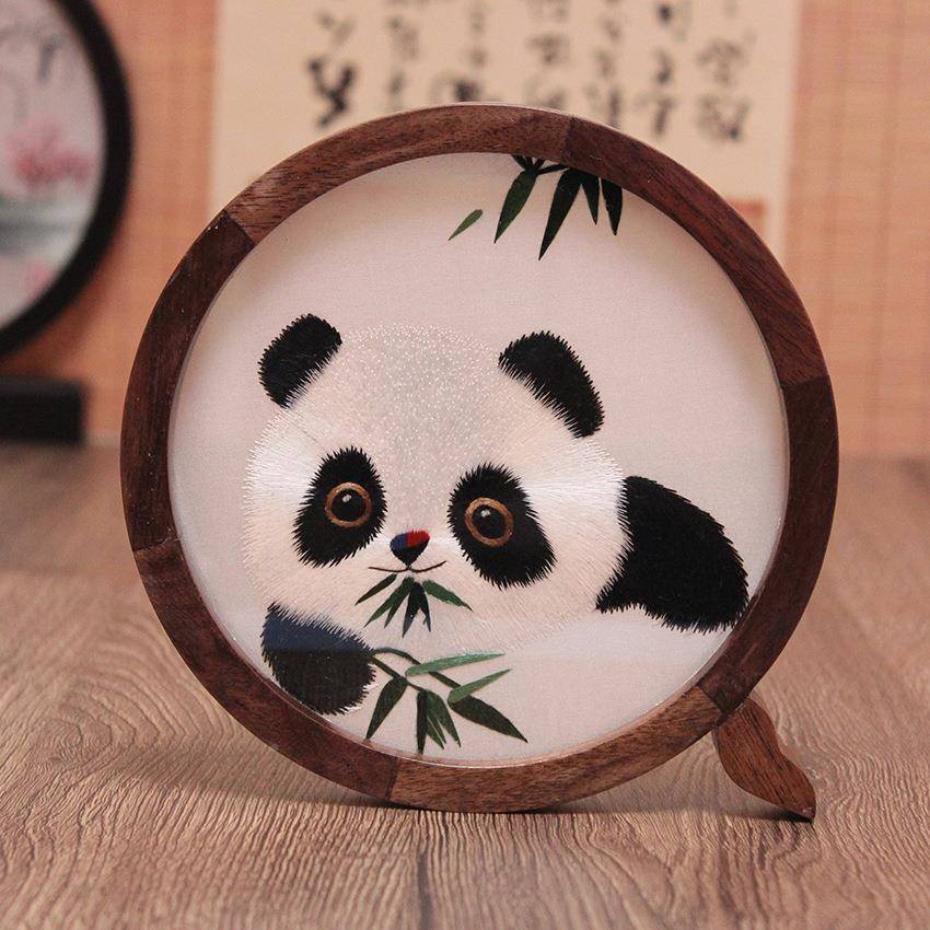 浅竺苏绣刺75321833绣件摆双面绣中国风摆工艺品新中面式桌熊猫台