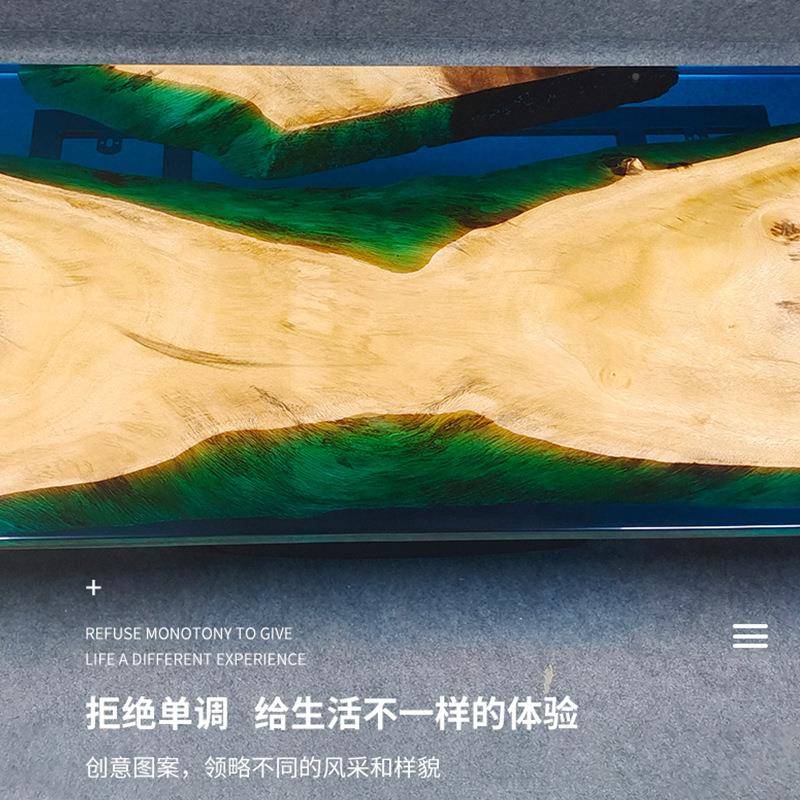 货原木树脂茶几桌展代厅会客艺术脂画桌现源花纹树ZUO实木河流桌