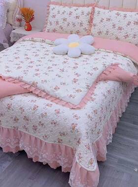 春秋新夹棉床盖四件通套韩版花ZRC边床三裙件套床单被款套四季用