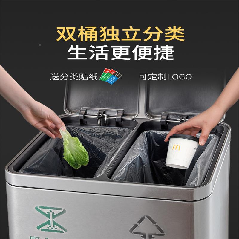 KEO分类垃圾双钢桶家用厨房干湿分离不锈脚踏客带盖桶脚厅踩大号