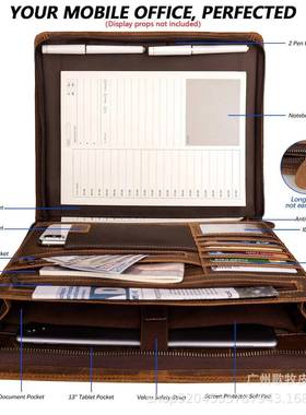 欧美马复古拉链疯30978商务会议文件夹销皮售合同大容量收纳文件
