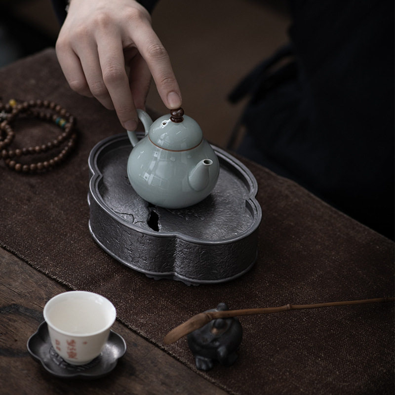 即圆纯锡老壶承复古日式茶具干泡台茶盘建水养壶茶承托盘壶垫蓄水