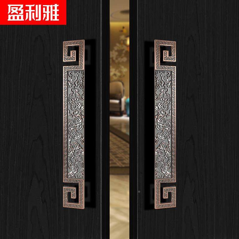 酒店实心无品牌/铝板log玻璃大门拉o手中仿古铜祥式云字双开门把