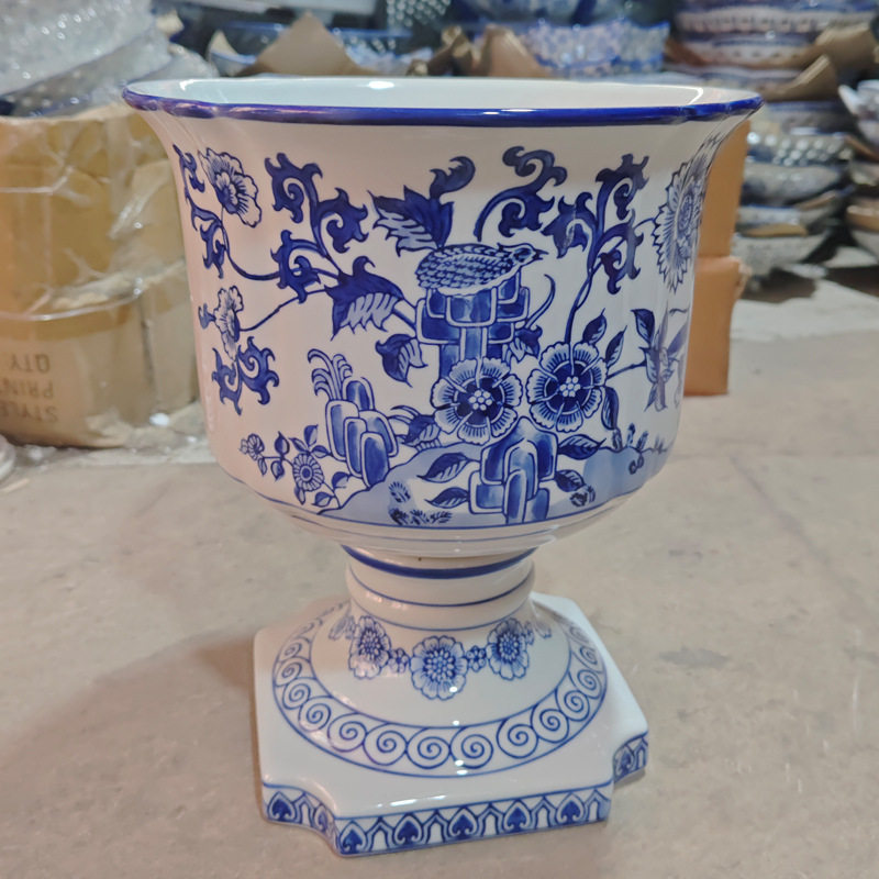 青花瓷中国风复古大口插花瓶