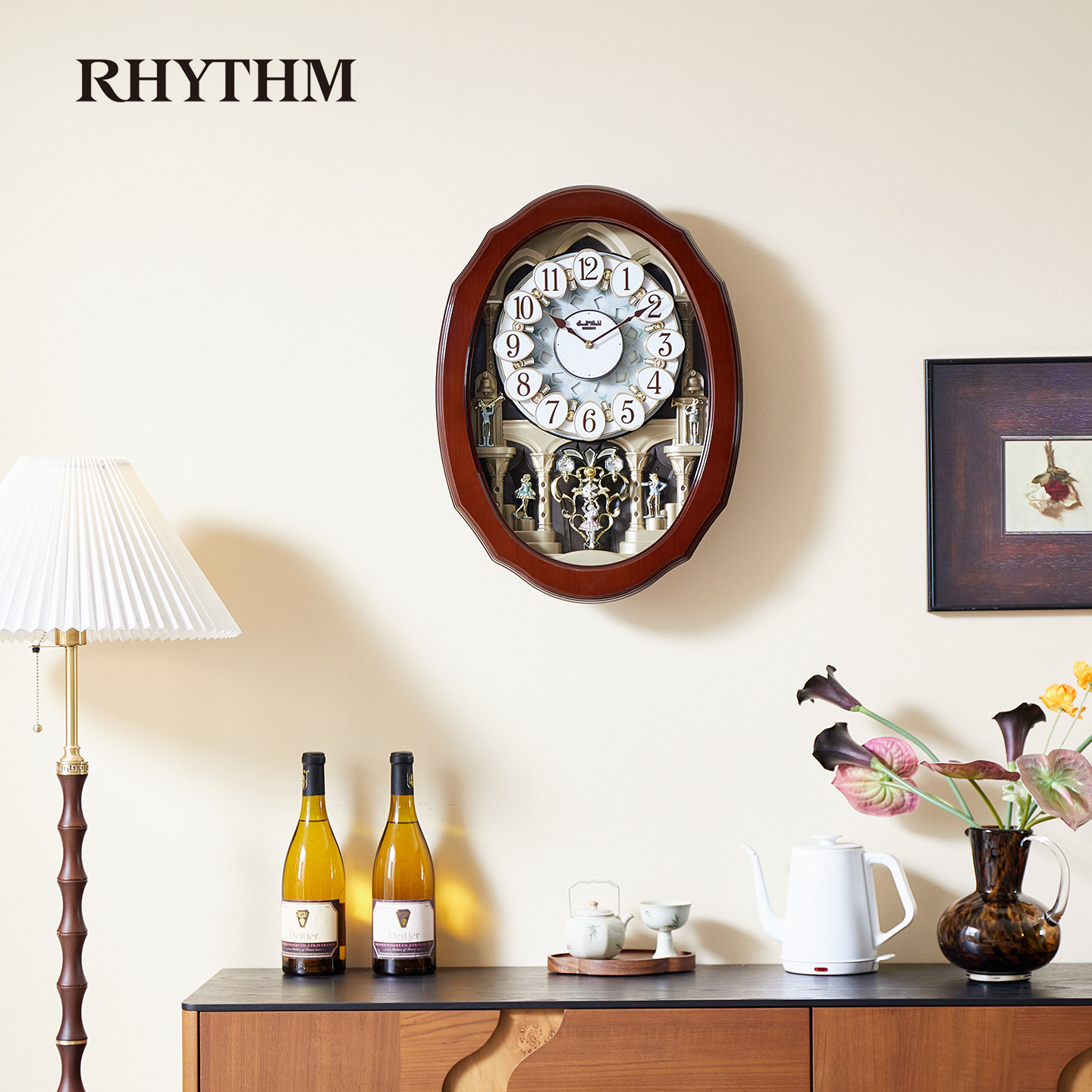 RHYTHM日本丽声钟表客厅挂钟2026新款创意欧式中古风石英豪华挂表