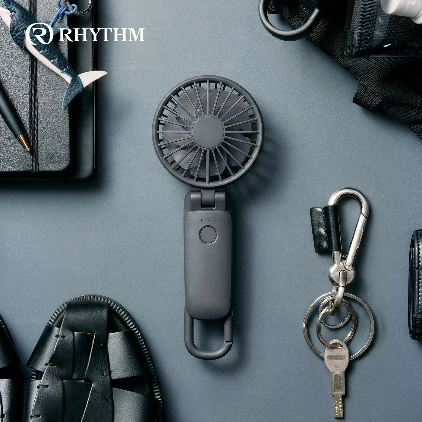 RHYTHM丽声日本品牌超静音手持风扇办公室桌面床上便携式USB充电超长续航挂脖迷你风扇2026年新款降温神器