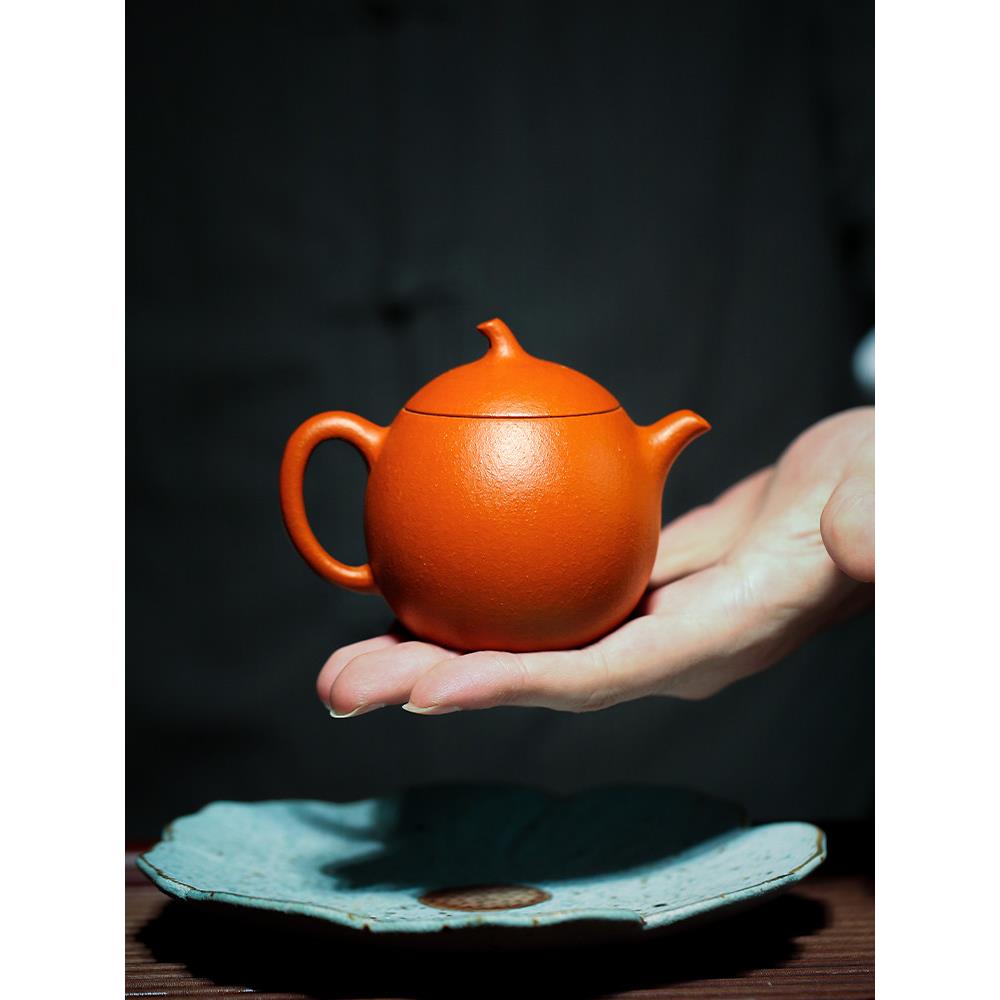 鸣远后人宜兴紫砂纯手工原矿赵庄朱泥功夫茶具泡茶壶心舟瓜