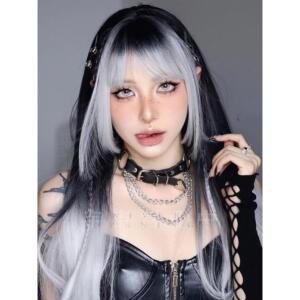 「迷雾之夜」银黑渐变蕾系lolita哥特魔女亚文化齐刘海长直假发