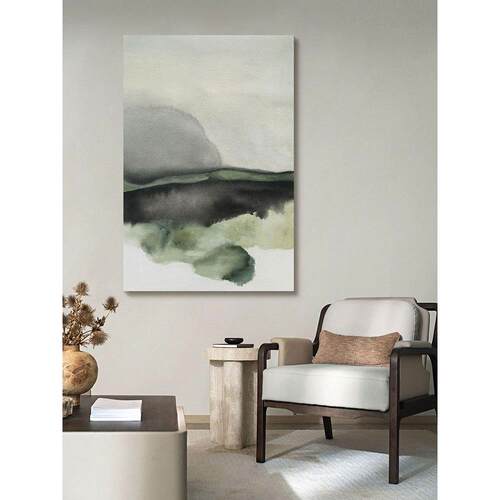 新中国风抽象水墨山水画原木风格客厅装饰画竖挂画