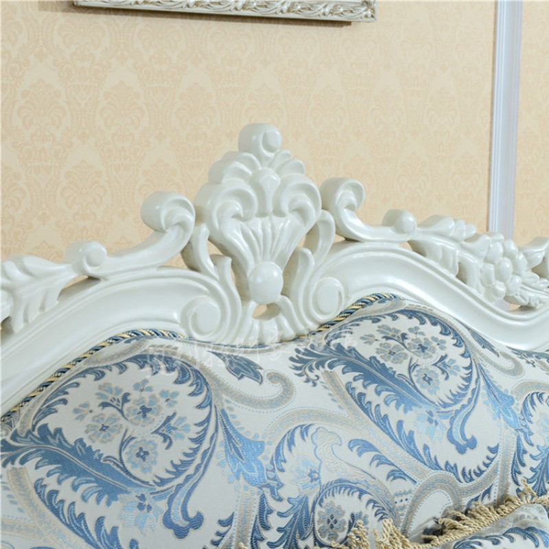 新款欧式布艺沙发 欧式实木客厅组合田园雕刻小户型布沙发可拆洗