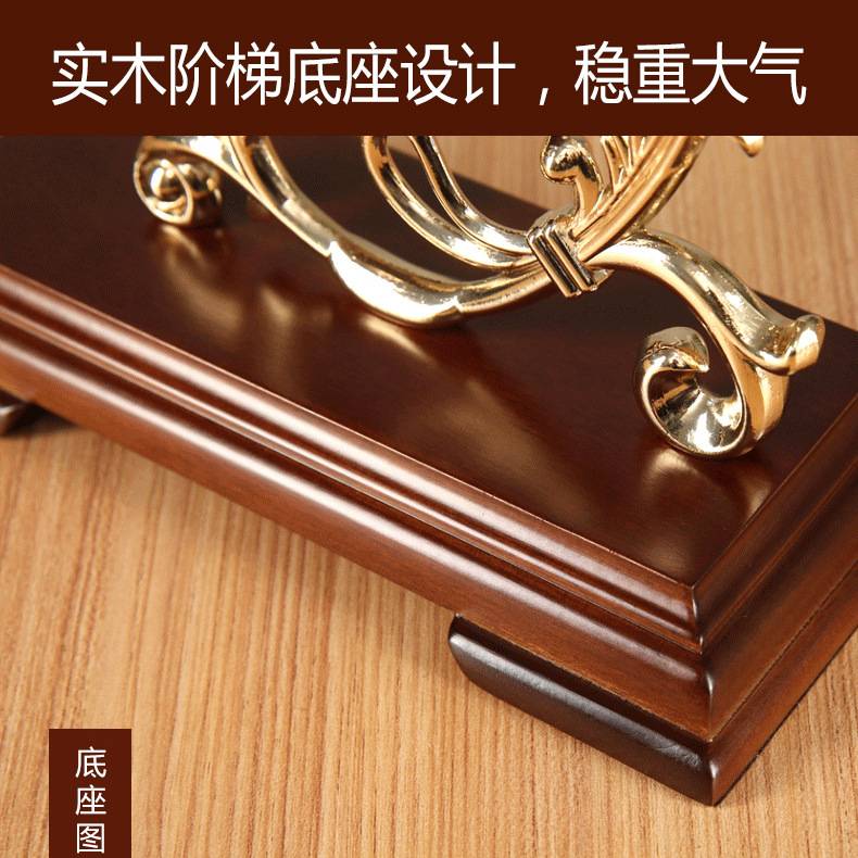 欧式座钟客厅轻奢镀铜工艺摆件卧室静音台式桌面时钟实木钟表