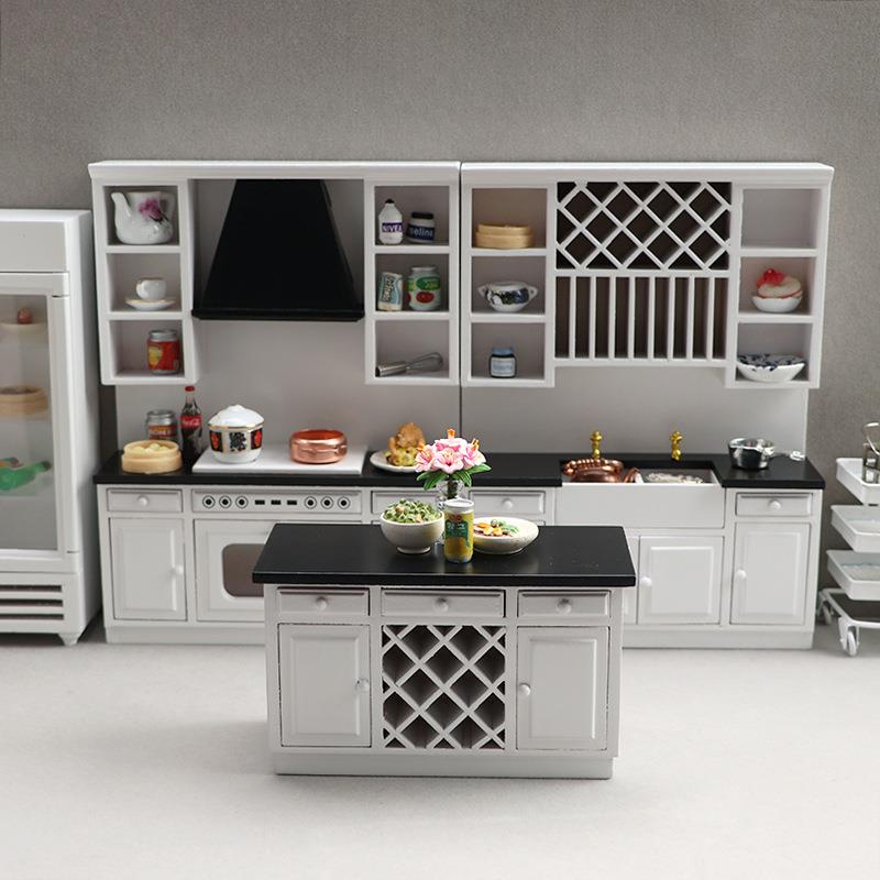1:12娃娃屋doll色ouse迷你h家具现代PEH厨微场景白厨房柜房子三件