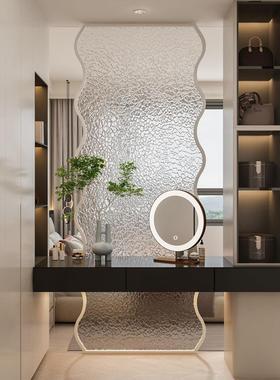 轻奢卧分室玻璃24446隔断入户门挡装客厅玄关奶油风饰干遮湿离屏