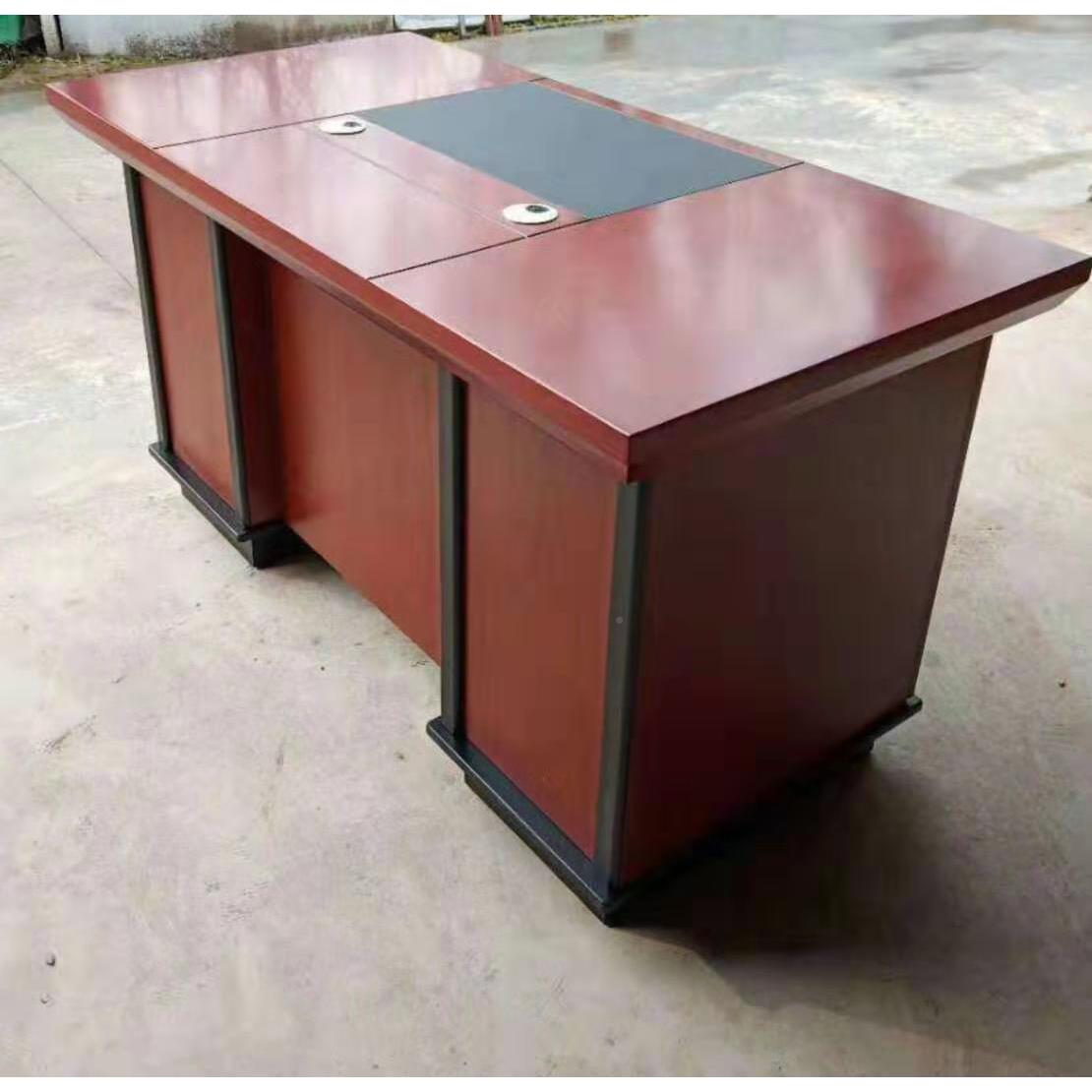 中式油漆单人实木皮办公桌电脑贴桌单位职工GLO桌木办面桌公椅厂