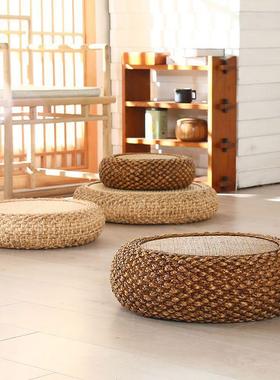 AQP藤编蒲团客厅编家用地上坐草垫加坐厚形榻榻米日式圆拜佛墩打