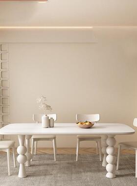 现简约家WUQ用椭圆代桌子油风大小户型饭形桌创意法式纯白岩板餐