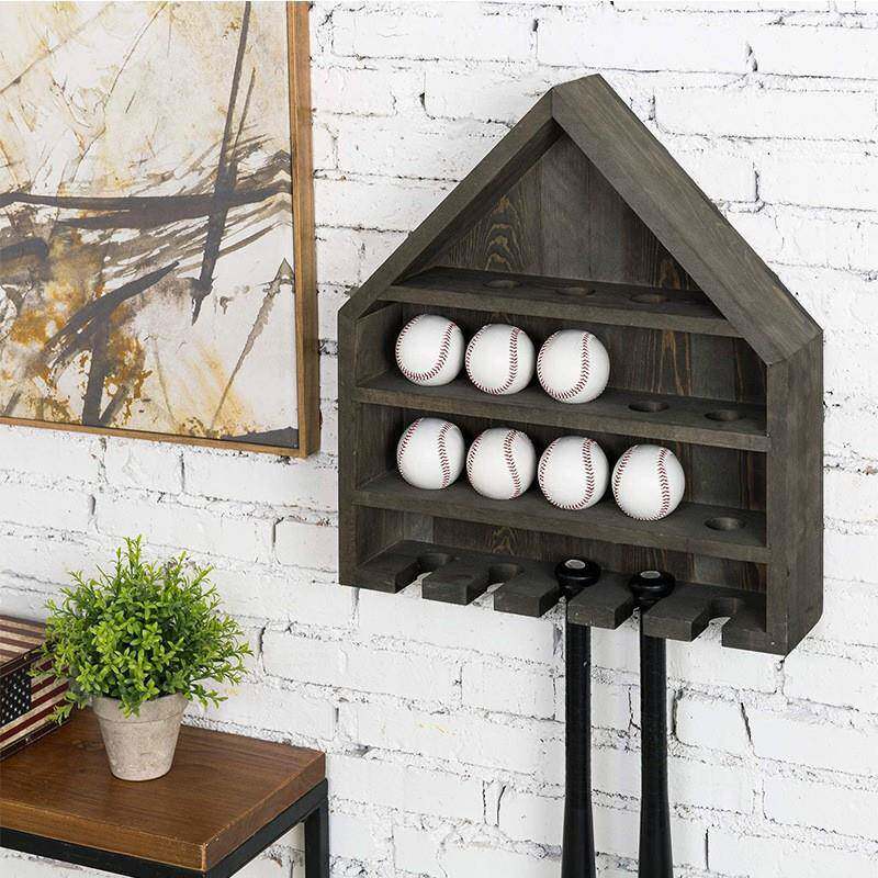 实木壁挂式棒球棍支架美式壁挂棒球收纳架收纳盒木制球类储物架