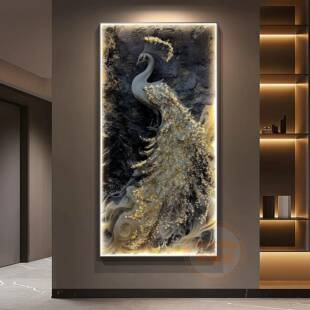画孔雀入户玄关装饰正门lde灯新款轻奢感挂画走廊F987SSJ8过道壁
