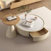 奶油风岩板圆几小茶户边型厅家用大小几JPW现代简约法式 圆客形小