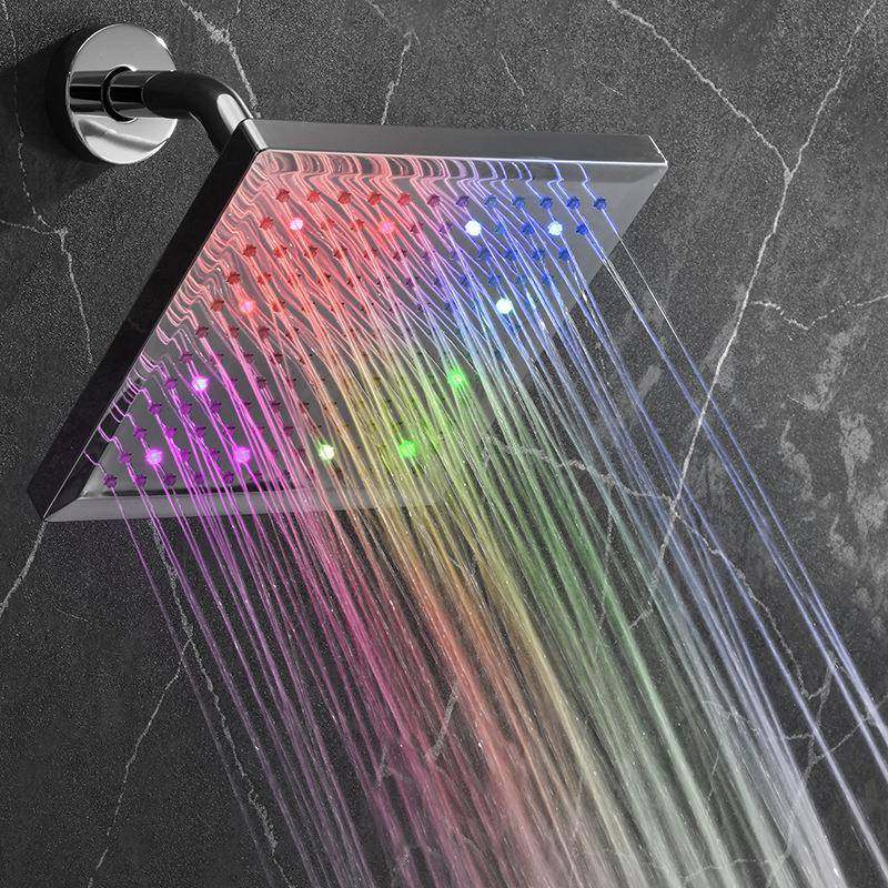 led七彩发顶喷温控三色顶喷7WKF色淋浴光方形喷头节水顶B喷控温SD