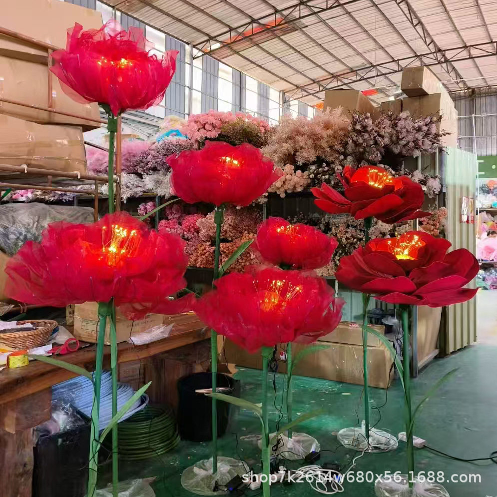婚礼带灯电动开合真丝透明丝花