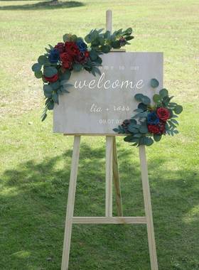 西式门花婚礼意仿真花宴创水牌花指示拱牌迎宾牌花布置背18044景